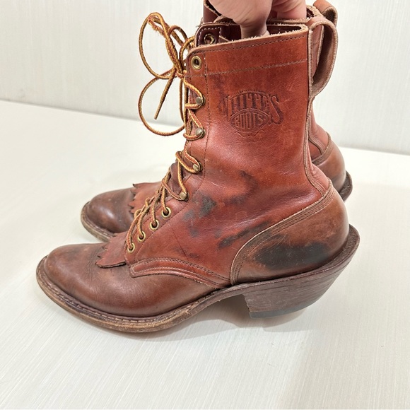 Whites Boots vintage brown distressed leather boots lace up western logger - Picture 11 of 16